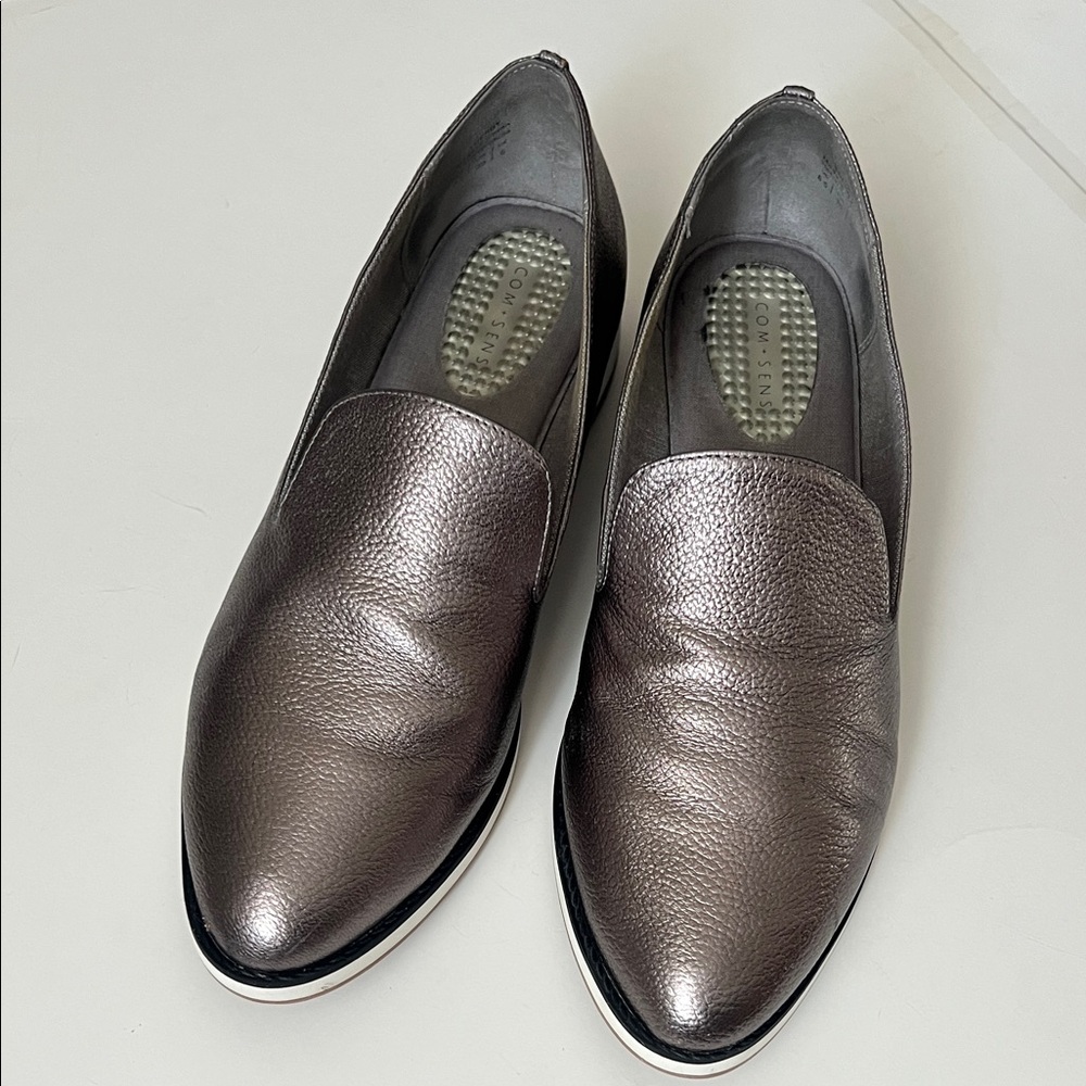 Com+Sens Women’s Pewter Metallic Slip-On Loafers 8.5/39